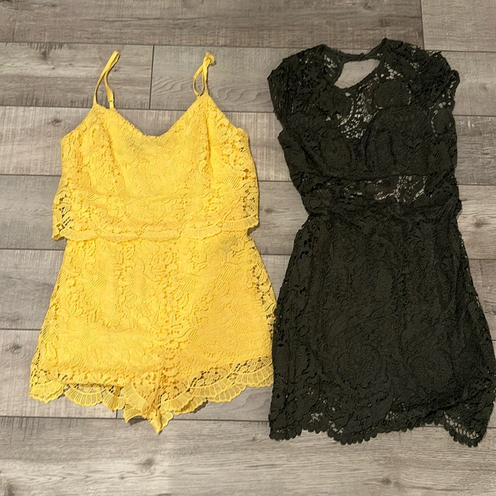 Bebe bundle! Olive dress and yellow romper both size 8